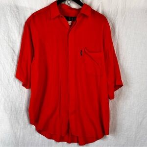 Vintage Z Bop Single Stitch Short Sleeve Button Up Shirt Mens M L Neon Orange